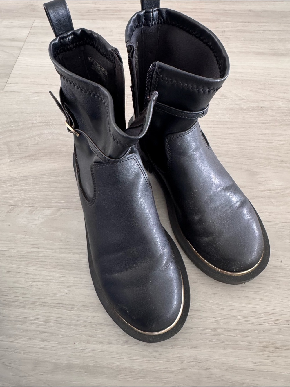 Zara Black Kids Ankle Boots with Gold Trim